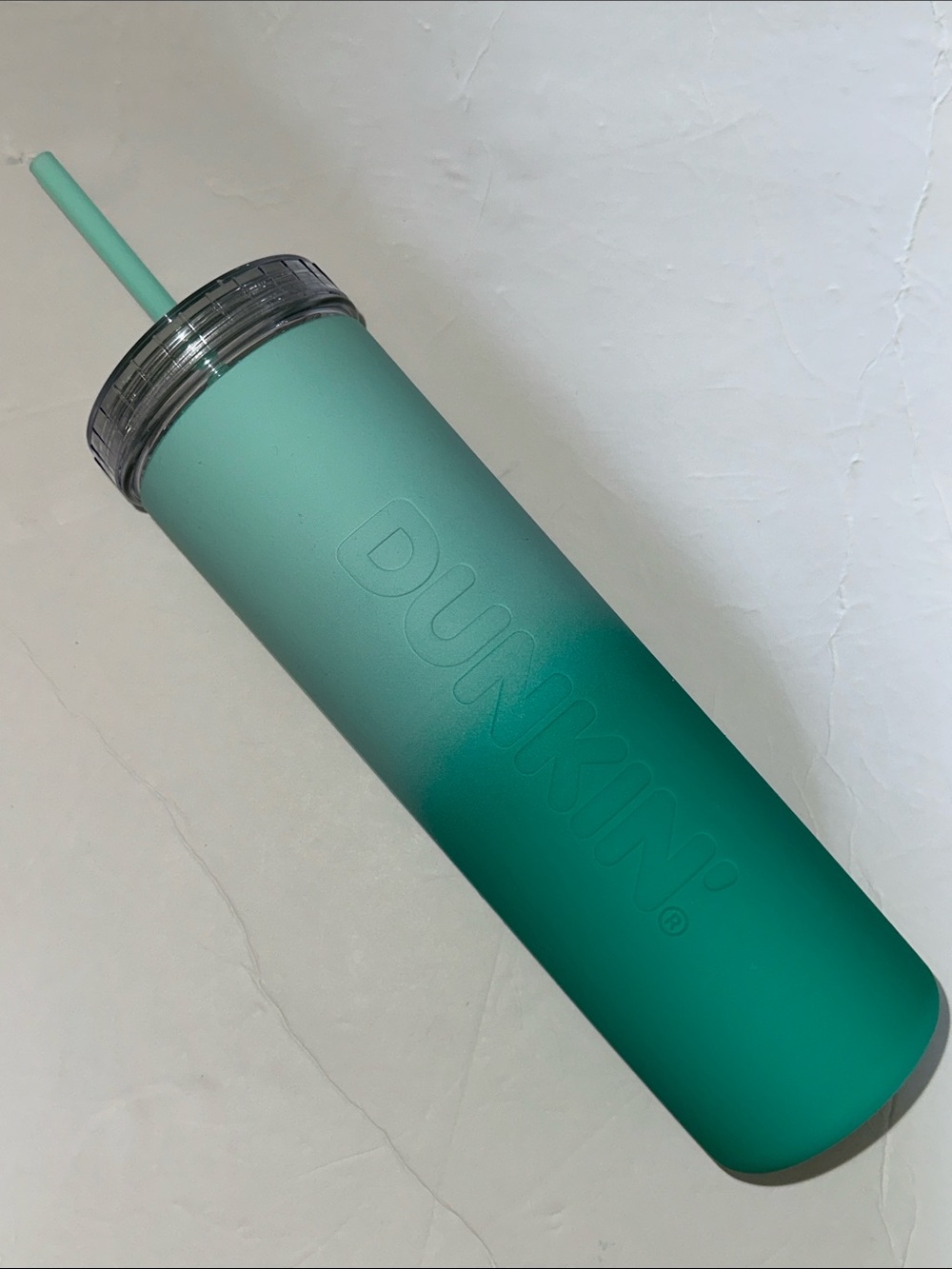 Dunkin Donuts Green Ombré Silicone Sipper Bottle with Straw Holds 27 oz